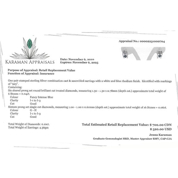 925 Sterling Silver Diamond Earrings - Picture 2 of 2